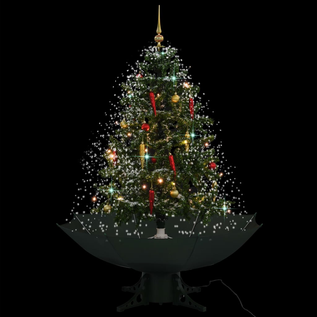 vidaXL Albero di Natale con Neve e Base a Ombrellone Verde 140 cm
