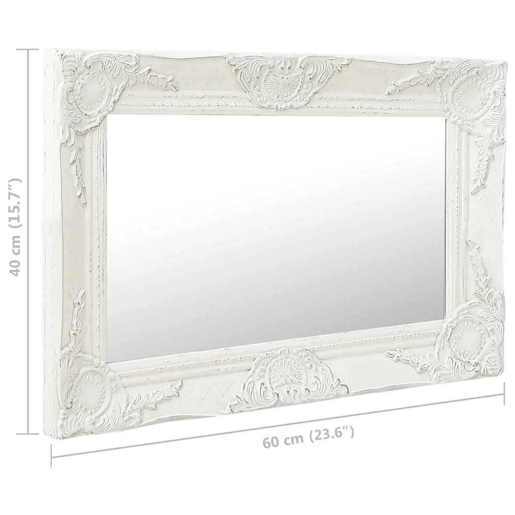 vidaXL Specchio da Parete Stile Barocco 60x40 cm Bianco