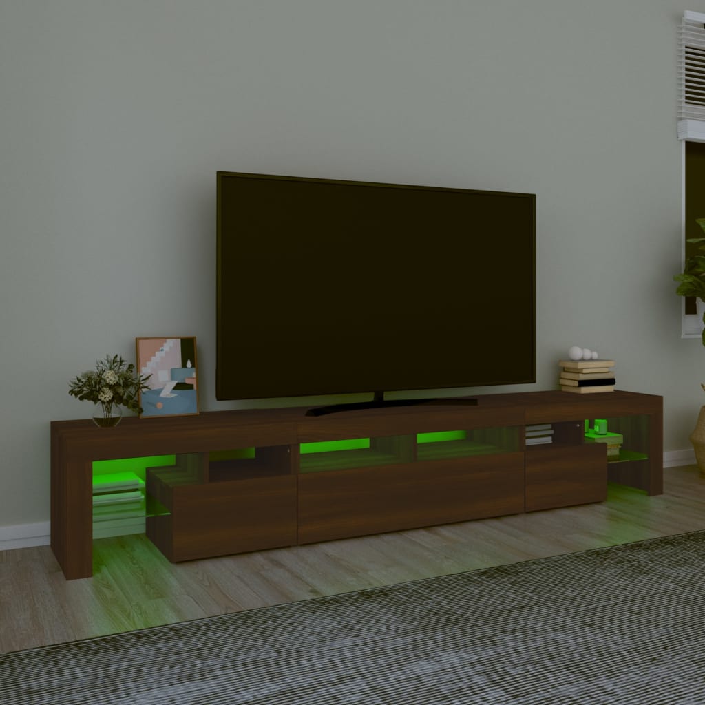 vidaXL Mobile Porta TV con Luci LED Rovere Marrone 230x36,5x40 cm