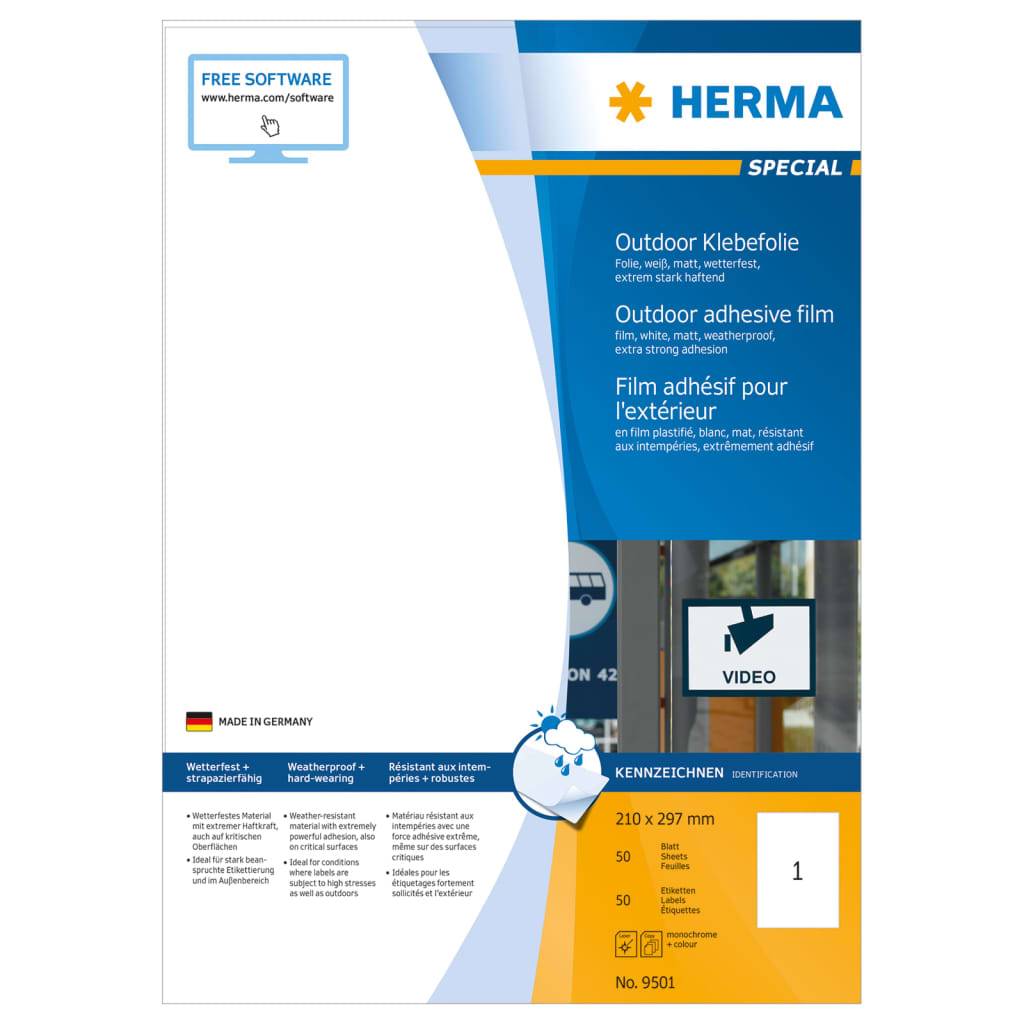 HERMA Etichette Impermeabili per Esterno A4 210x297mm 50 Fogli Bianchi