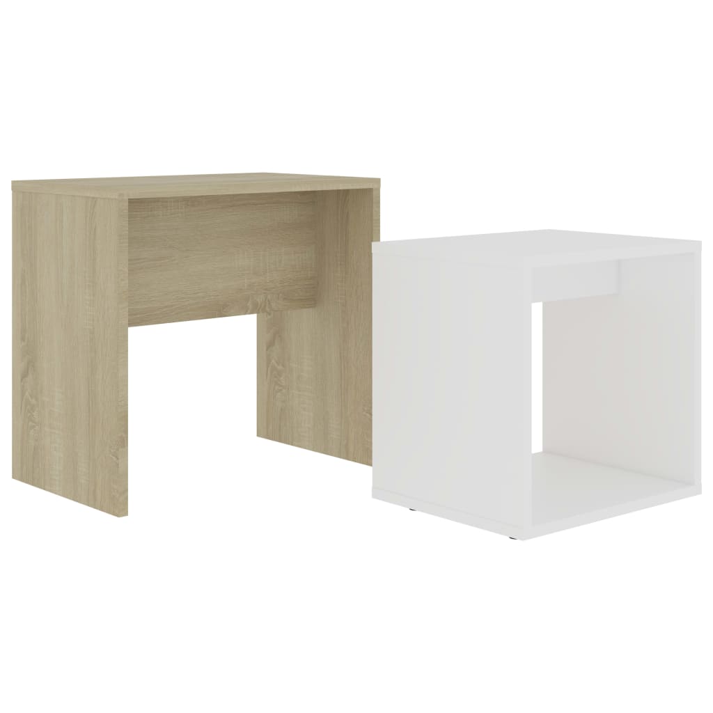 vidaXL Set Tavolini Bianco Rovere Sonoma 48x30x45cm Legno Multistrato