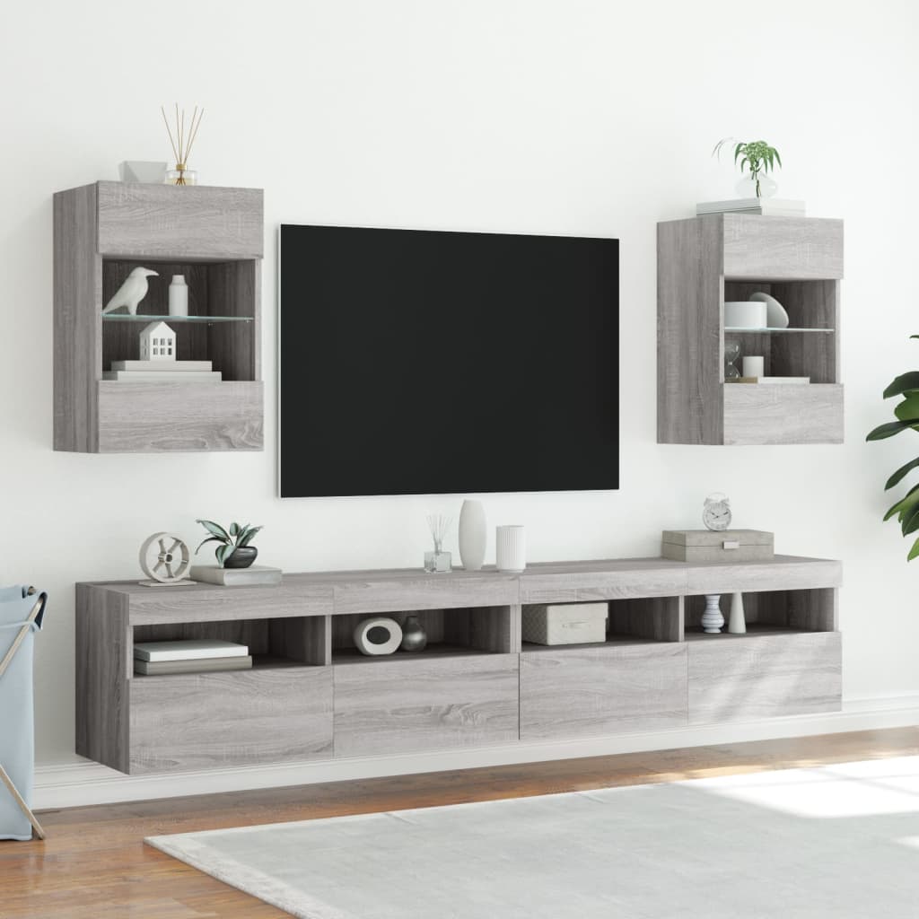 vidaXL Mobile TV a Parete con Luci LED Grigio Sonoma 40x30x60,5 cm