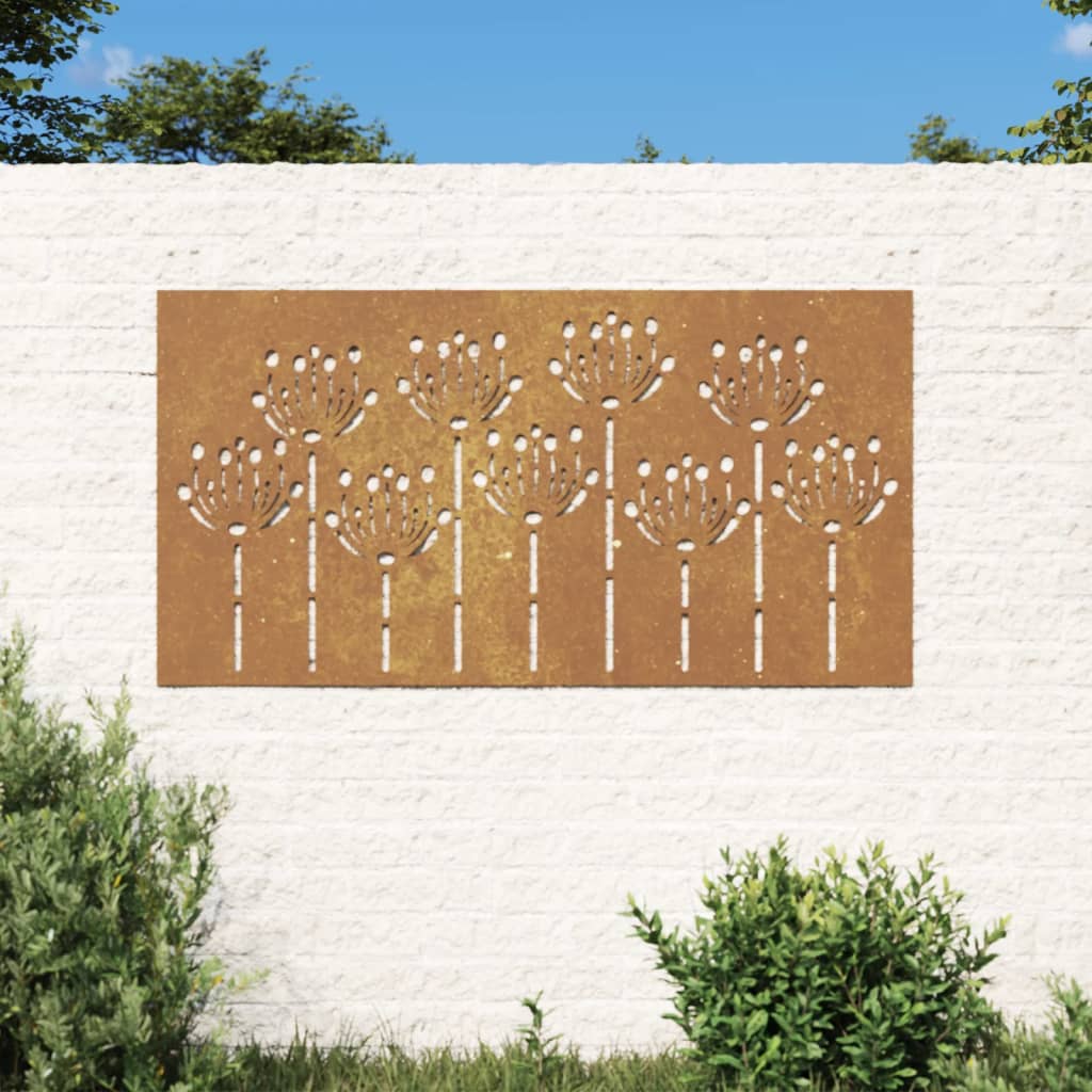 vidaXL Decorazione Muro da Giardino 105x55 cm Fiore in Acciaio Corten