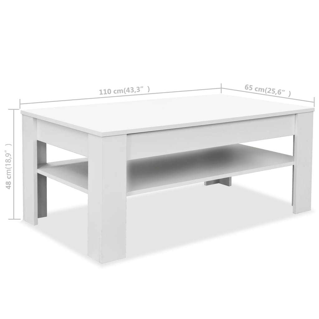 vidaXL Tavolino da Salotto in Legno Multistrato 110x65x48 cm Bianco