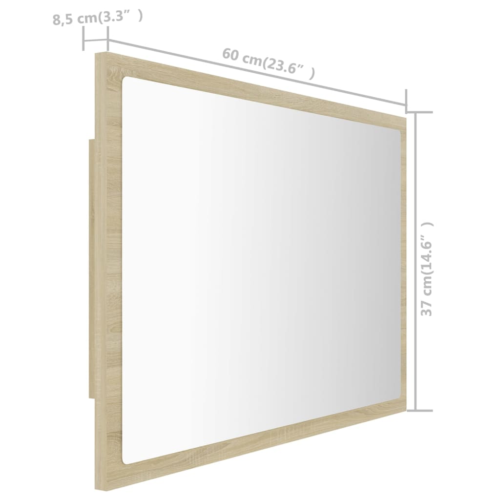 vidaXL Specchio da Bagno LED Rovere Sonoma 60x8,5x37 cm in Acrilico
