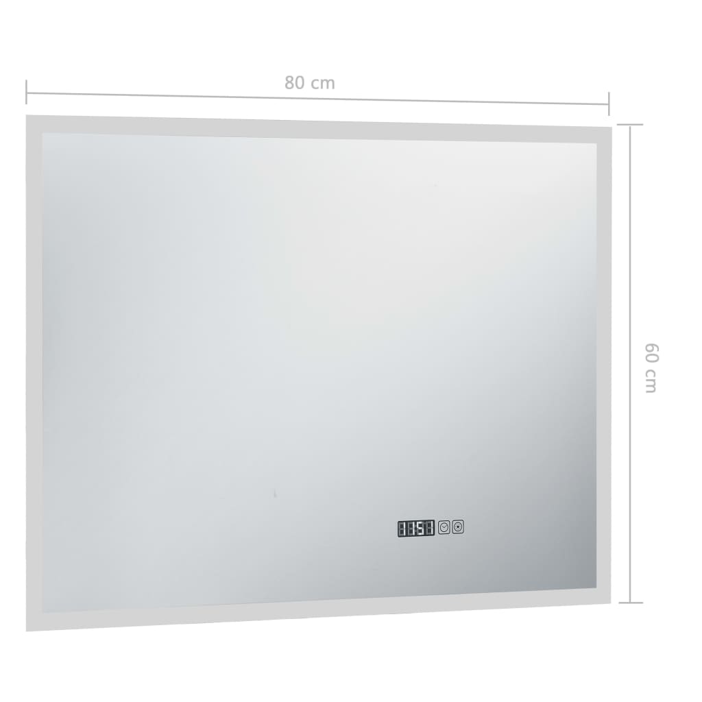 vidaXL Specchio LED Bagno con Sensore Tattile e Schermo Orario 80x60cm