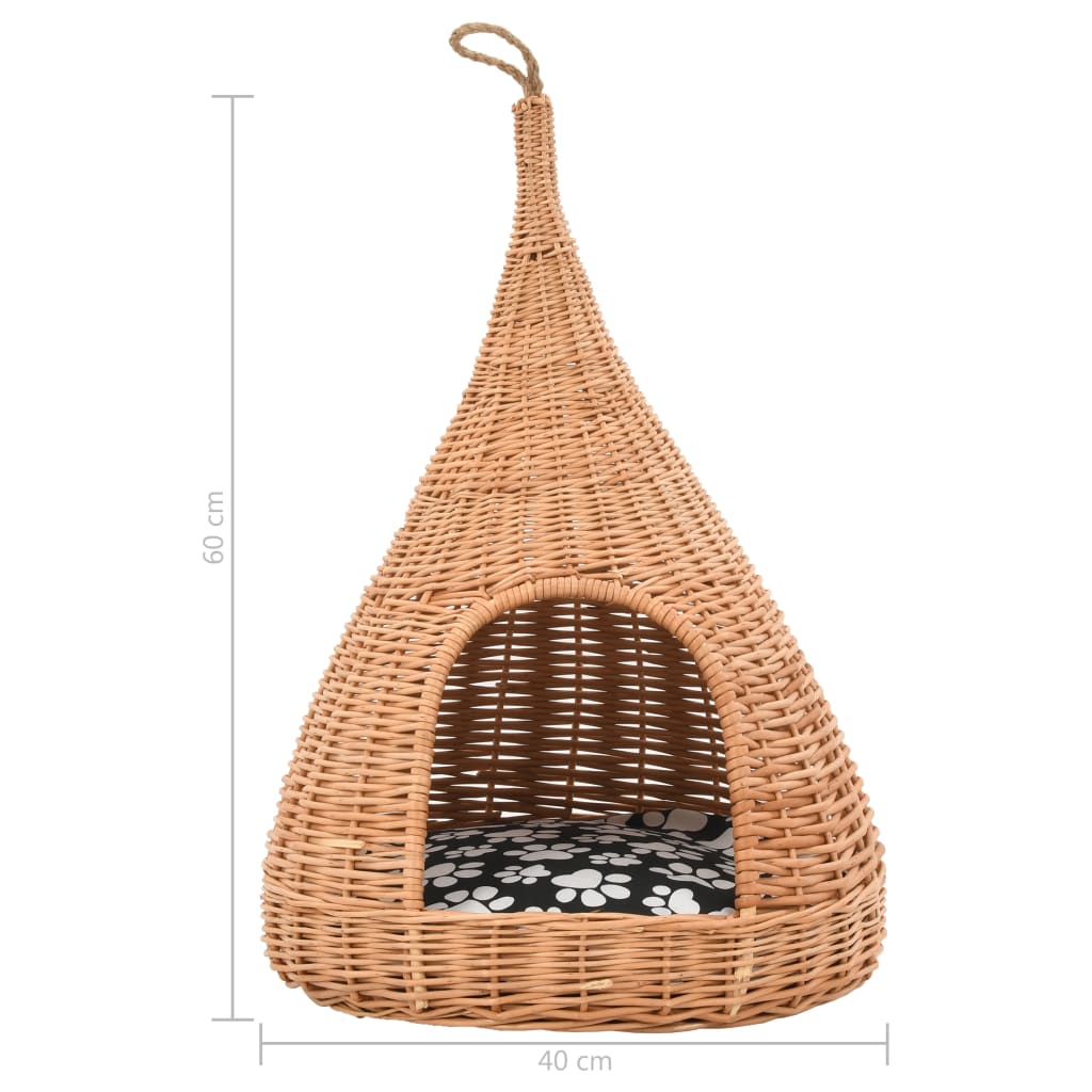 vidaXL Cesta per Gatti con Cuscino 40x60cm Teepee Salice Naturale