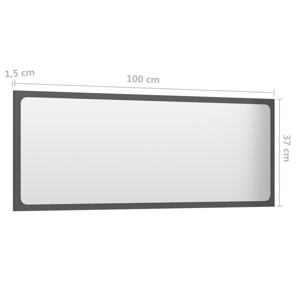 vidaXL Specchio da Bagno Grigio Lucido 100x1,5x37 cm Legno Multistrato