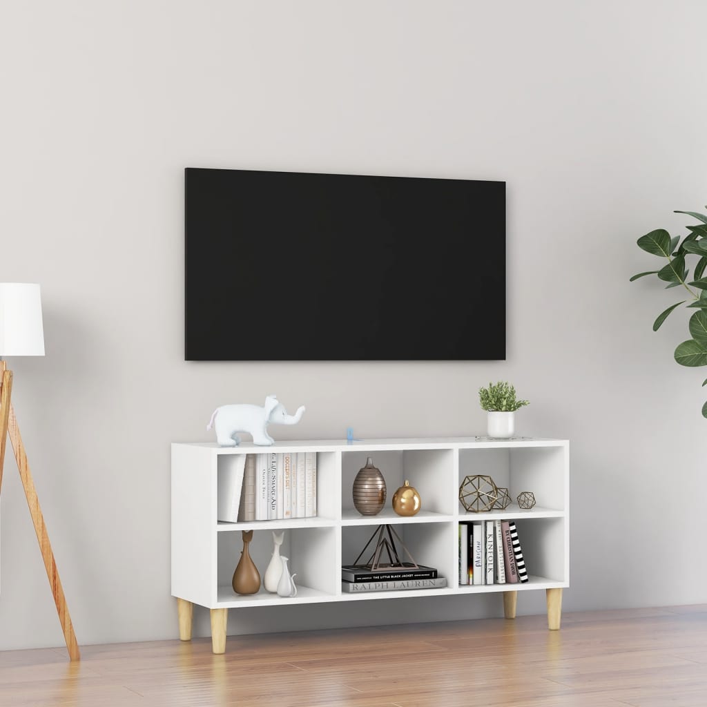 vidaXL Mobile TV con Gambe in Legno Massello Bianco 103,5x30x50 cm