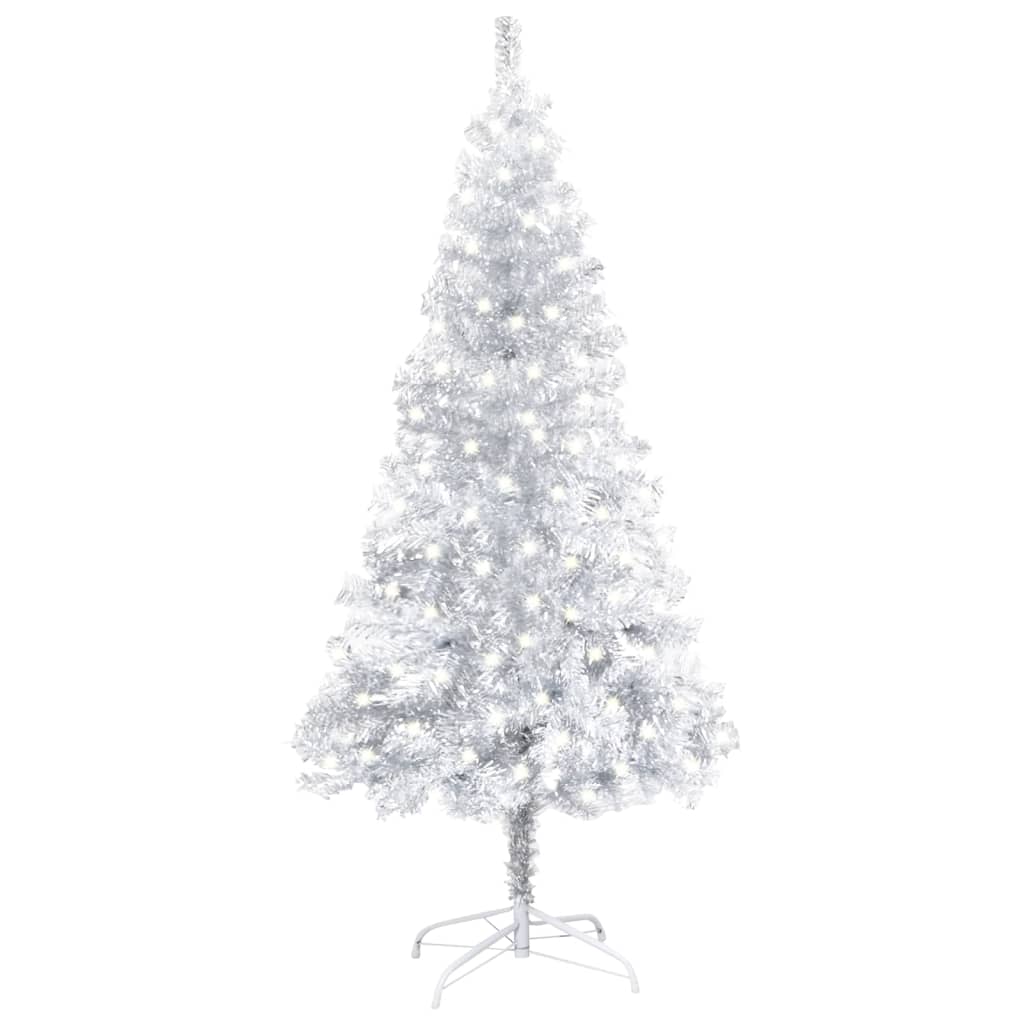 vidaXL Albero di Natale Preilluminato con Supporto Argento 120 cm PET