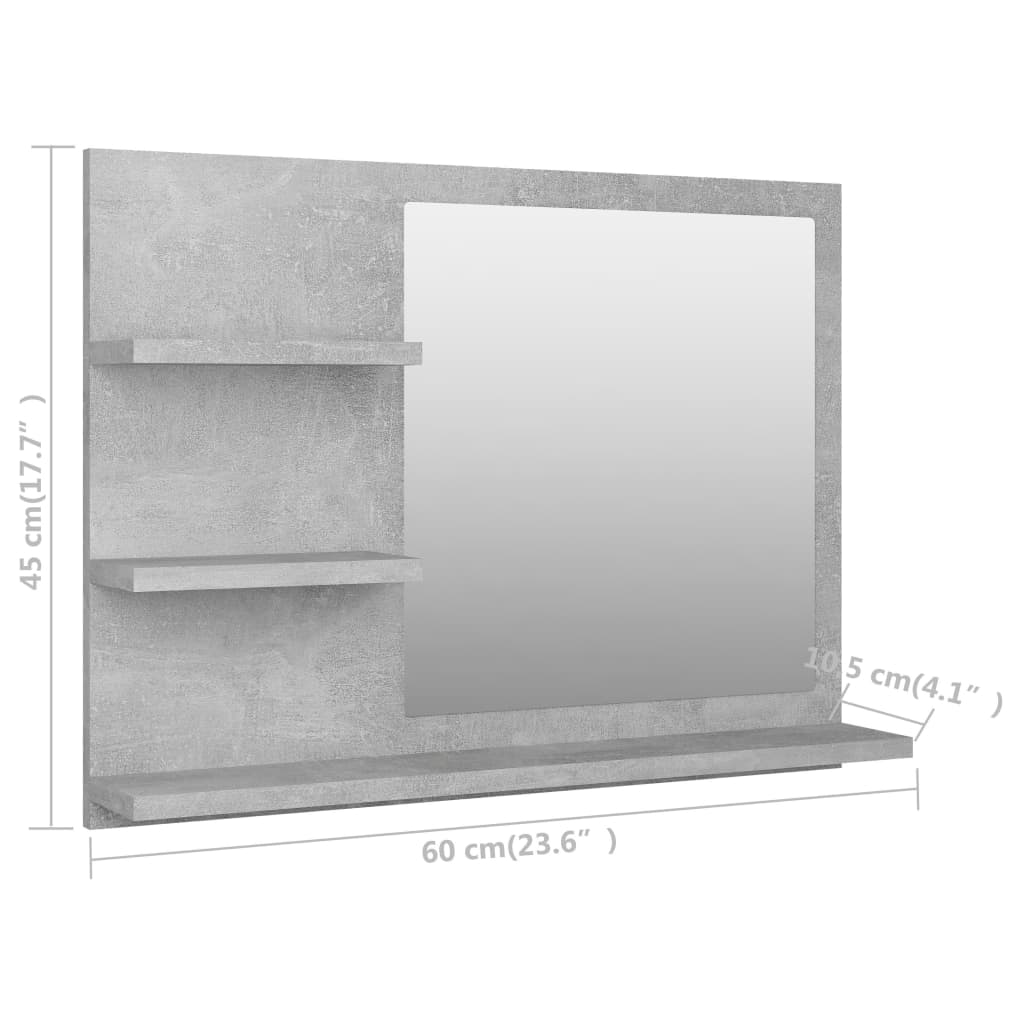 vidaXL Specchio da Bagno Grigio Cemento 60x10,5x45 cm in Truciolato