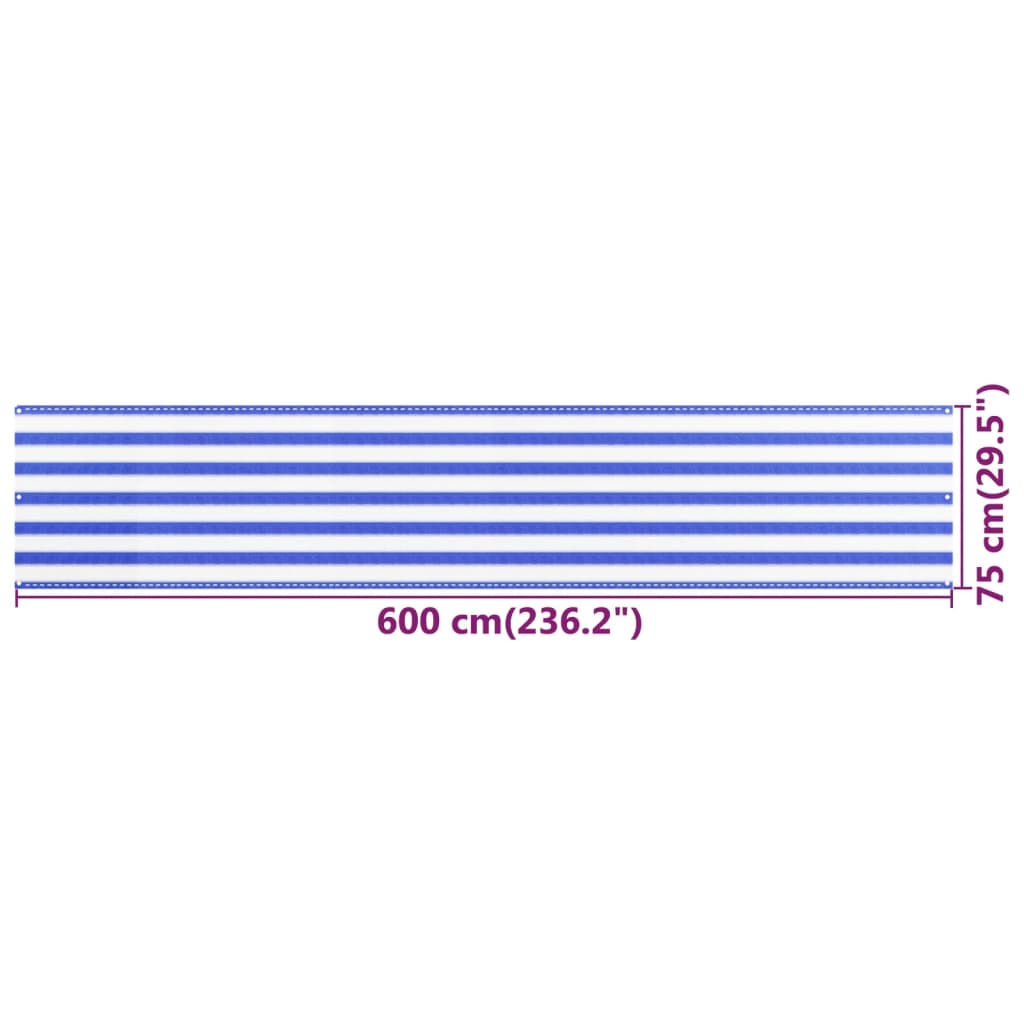 vidaXL Paravento da Balcone Blu e Bianco 75x600 cm in HDPE