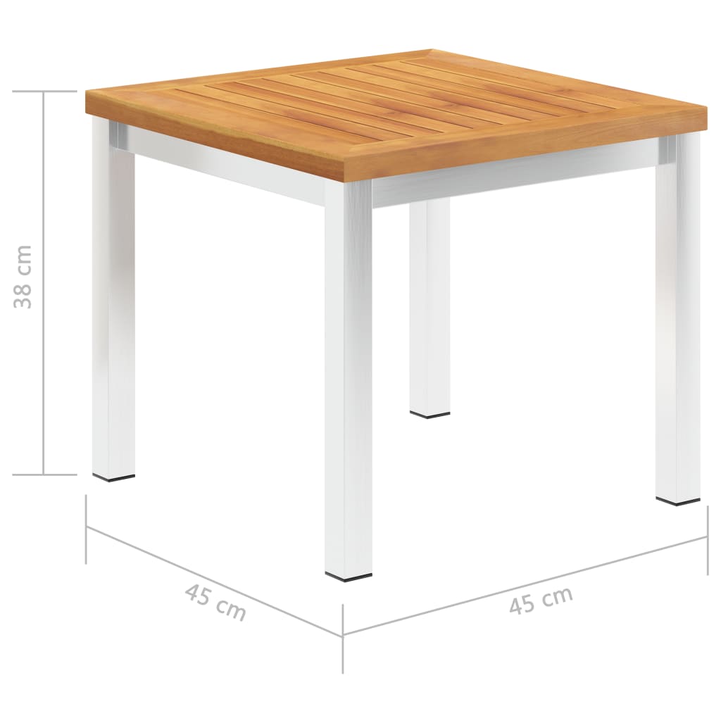 vidaXL Tavolino da Giardino 45x45x38cm in Legno Acacia e Acciaio Inox