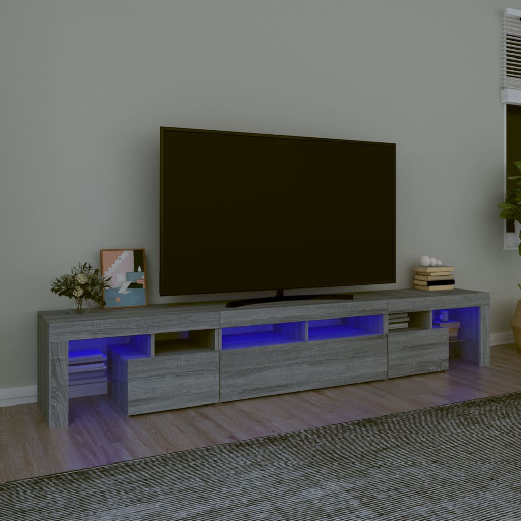 vidaXL Mobile Porta TV con Luci LED Grigio Sonoma 230x36,5x40 cm