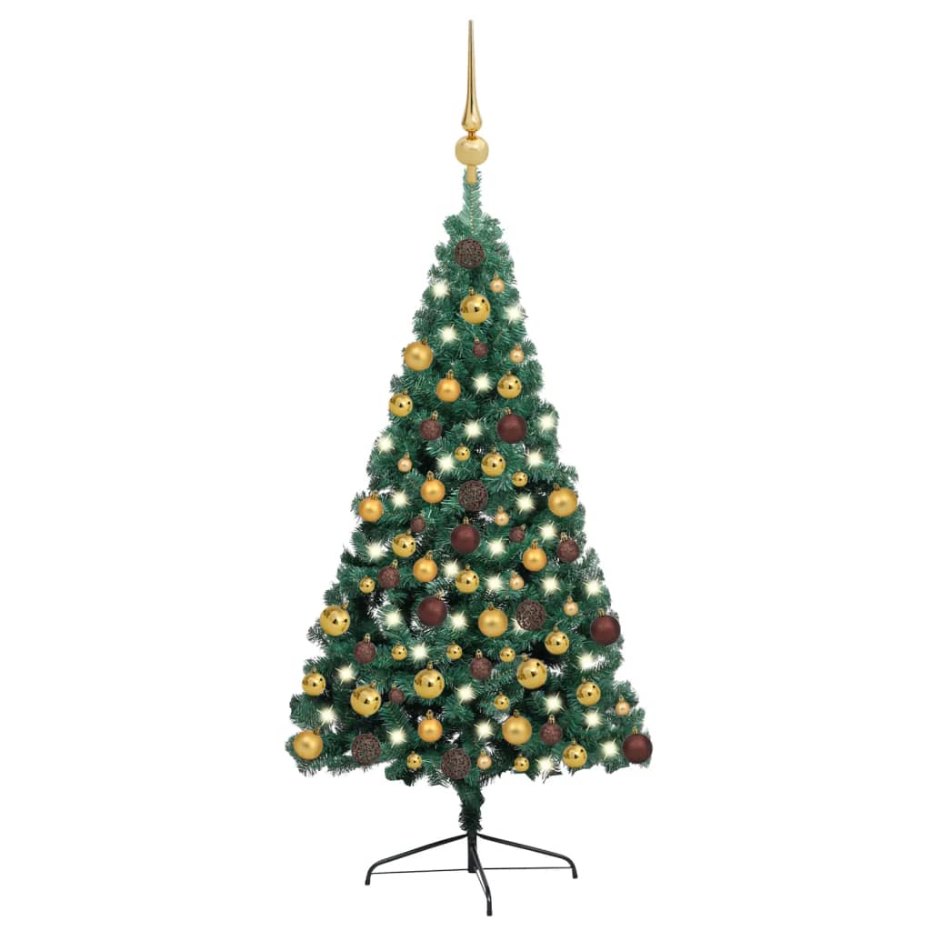vidaXL Albero di Natale a Metà Preilluminato con Palline Verde 180 cm