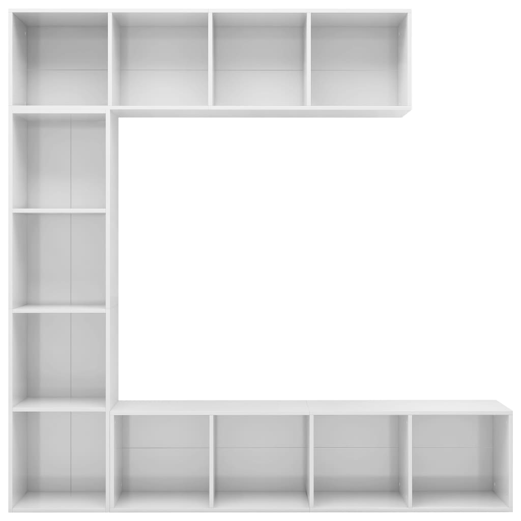 vidaXL Set Mobili Libreria/Porta TV 3 pz Bianco Lucido 180x30x180 cm
