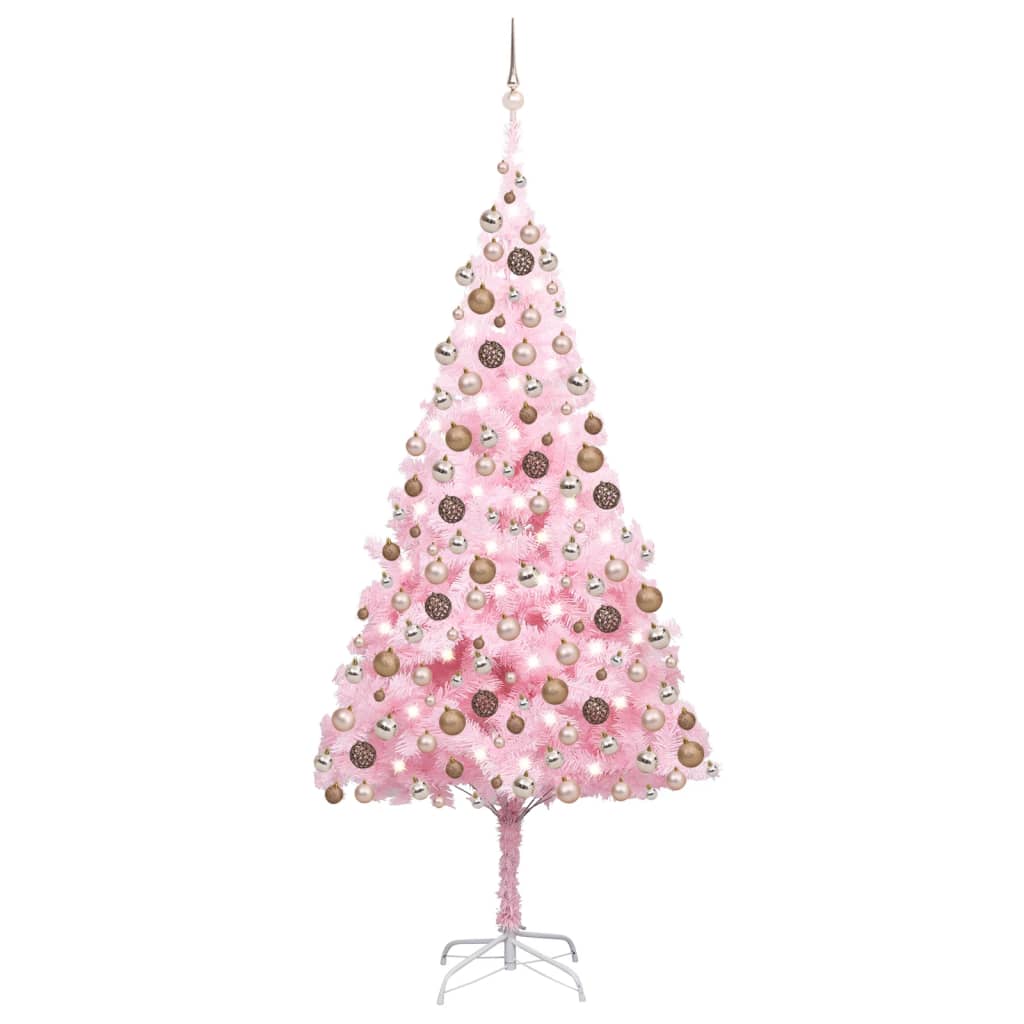 vidaXL Albero di Natale Preilluminato con Palline Rosa 240 cm PVC