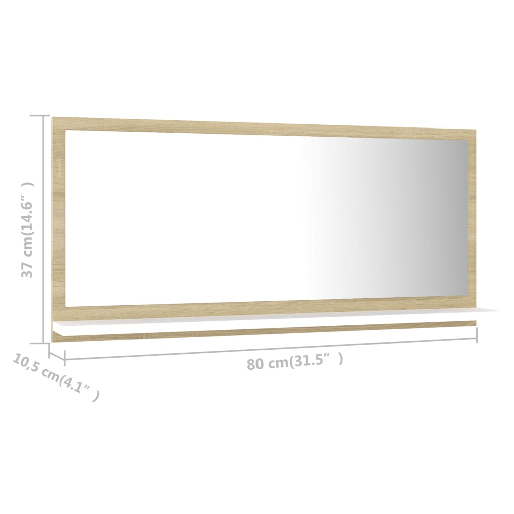 vidaXL Specchio Bagno Bianco e Rovere Sonoma 80x10,5x37 cm Multistrato