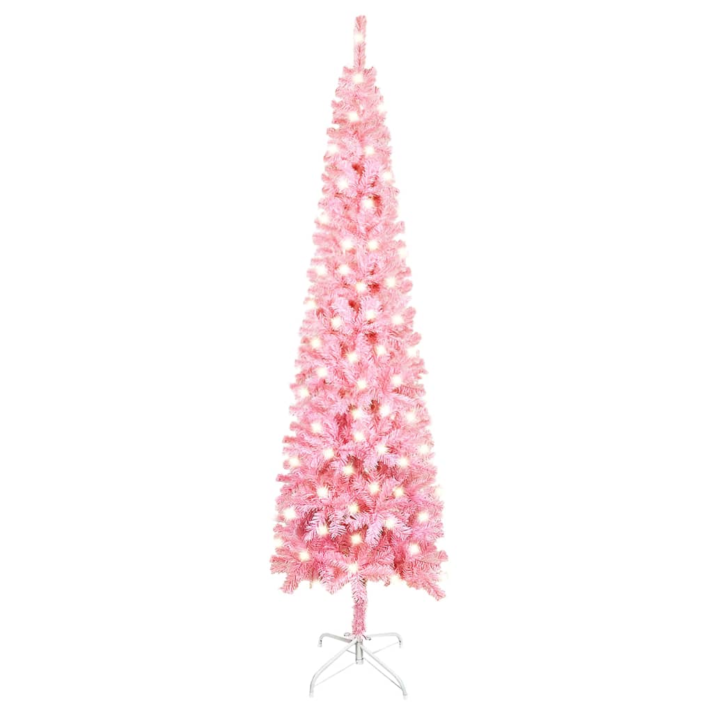 vidaXL Albero di Natale Sottile Preilluminato Rosa 210 cm