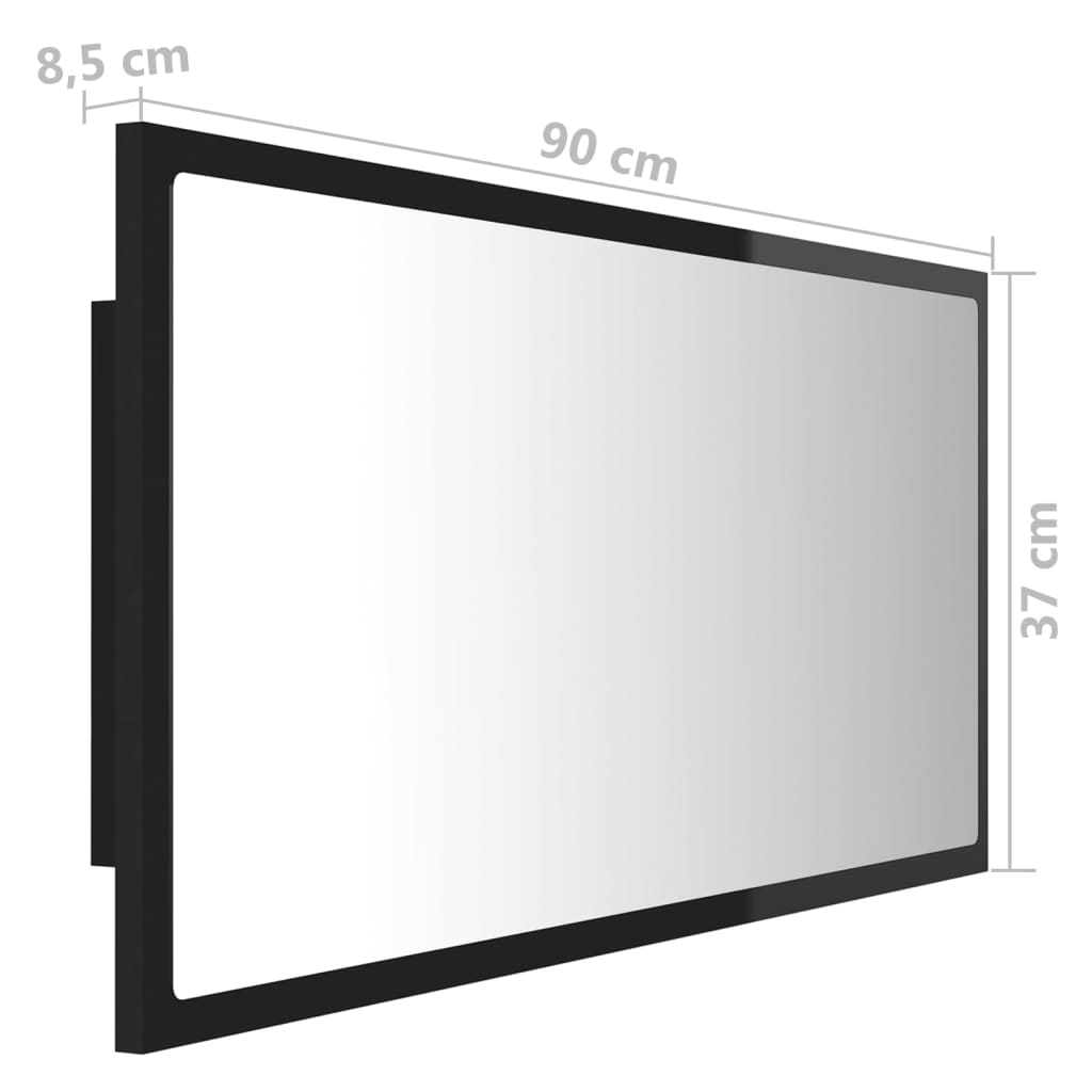 vidaXL Specchio da Bagno LED Nero Lucido 90x8,5x37 cm in Acrilico