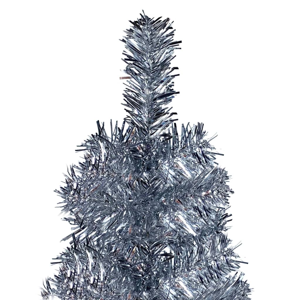 vidaXL Albero di Natale Sottile Preilluminato Palline Argento 180 cm