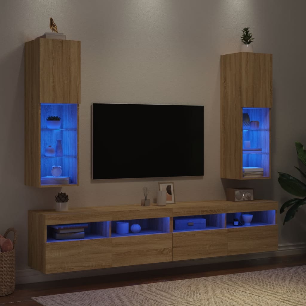 vidaXL Mobili TV con Luci LED 2pz Rovere Sonoma 30,5x30x102 cm
