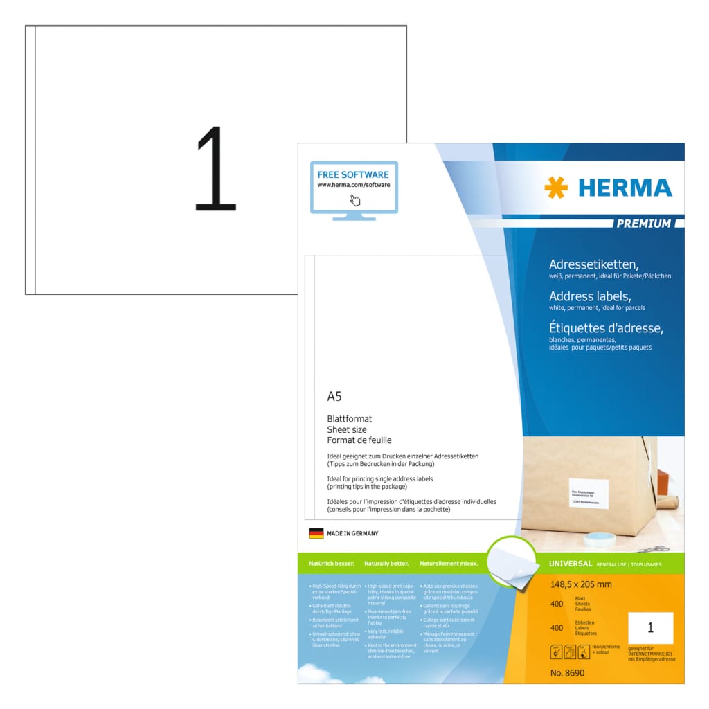 HERMA Etichette Permanenti PREMIUM A5 148,5x205 mm 400 Fogli