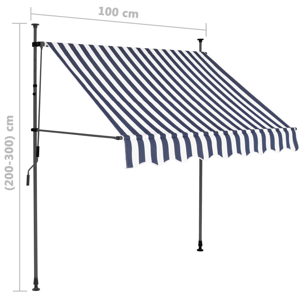 vidaXL Tenda da Sole Retrattile Manuale con LED 100 cm Blu e Bianca