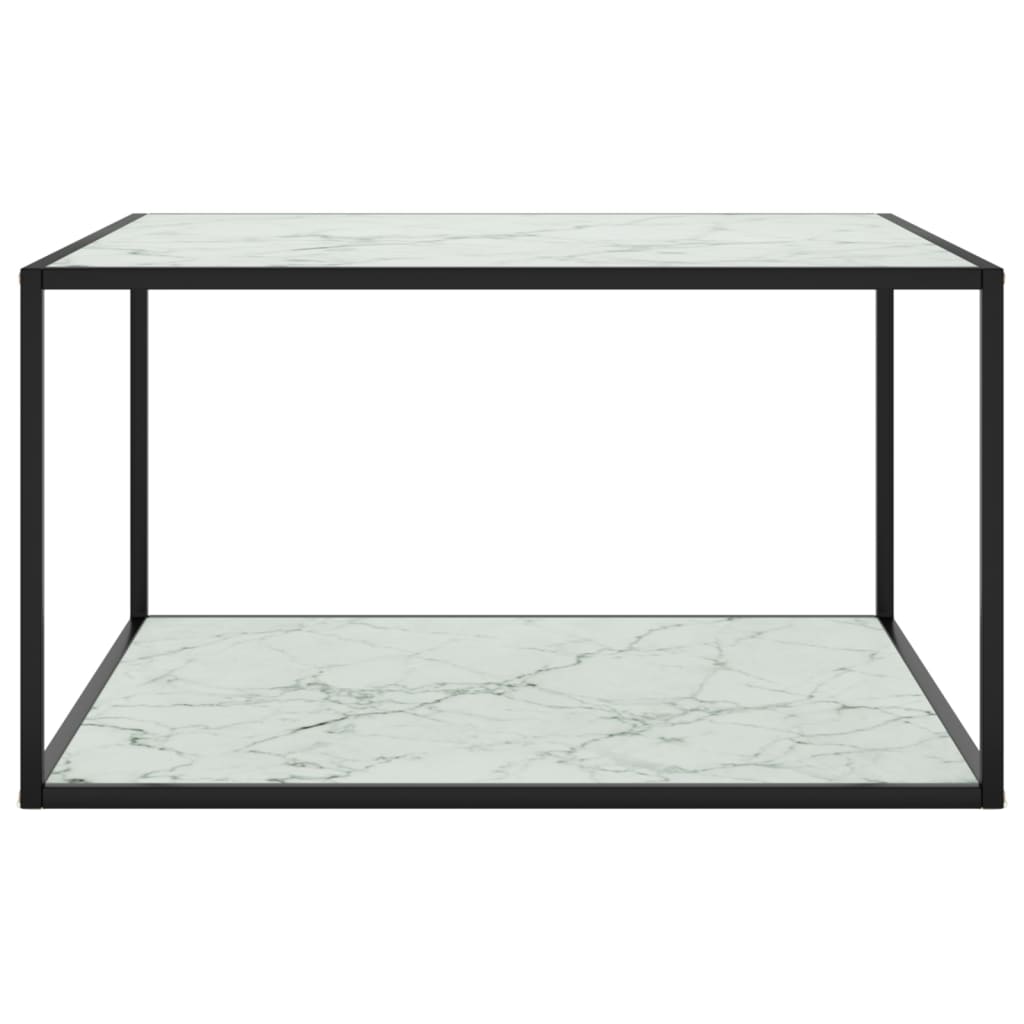 vidaXL Tavolino Nero con Vetro Bianco Marmorizzato 90x90x50 cm