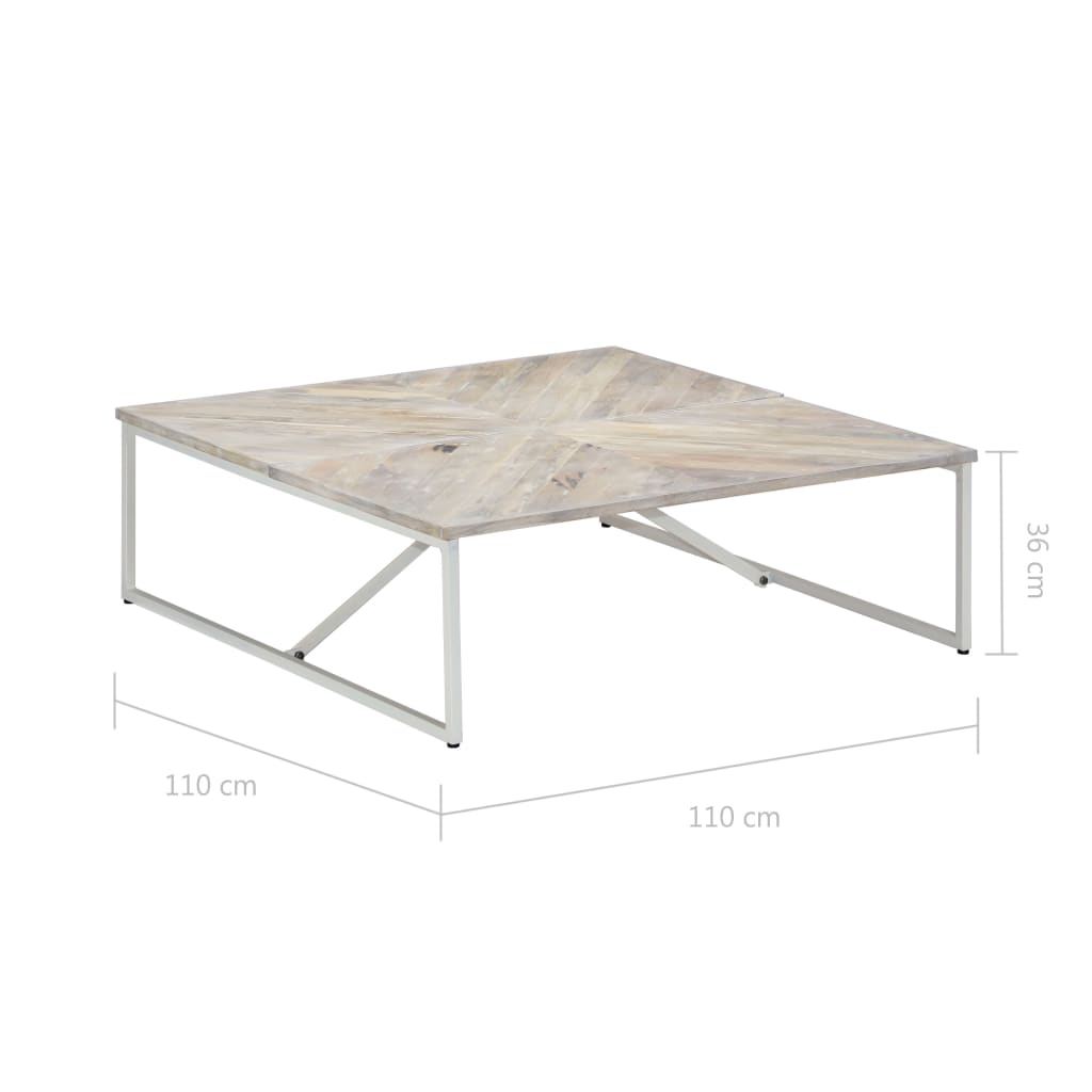 vidaXL Tavolino da Caffè 110x110x36 cm in Legno Massello di Mango