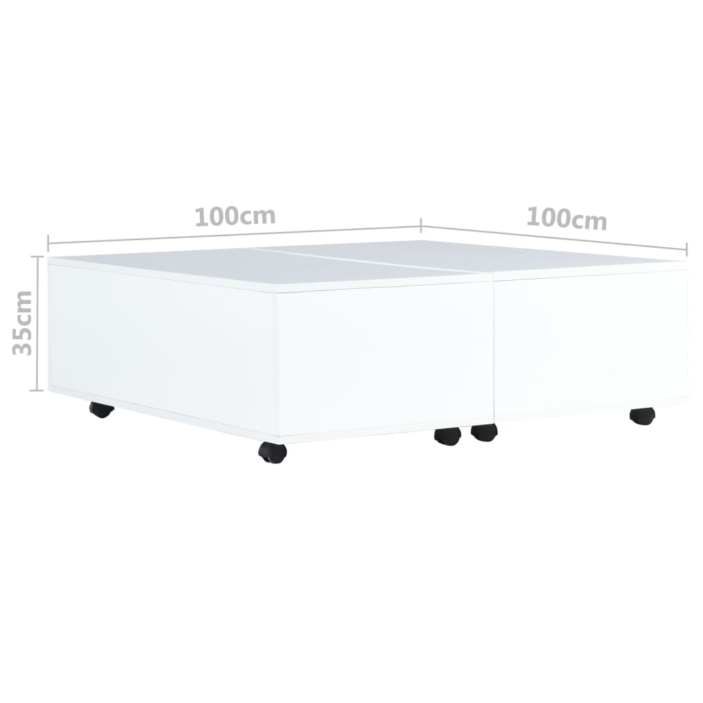 vidaXL Tavolino da Salotto Bianco Lucido 100x100x35 cm