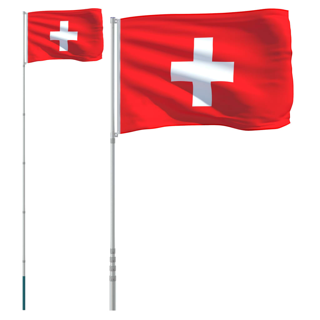 vidaXL Asta e Bandiera Svizzera 5,55 m Alluminio