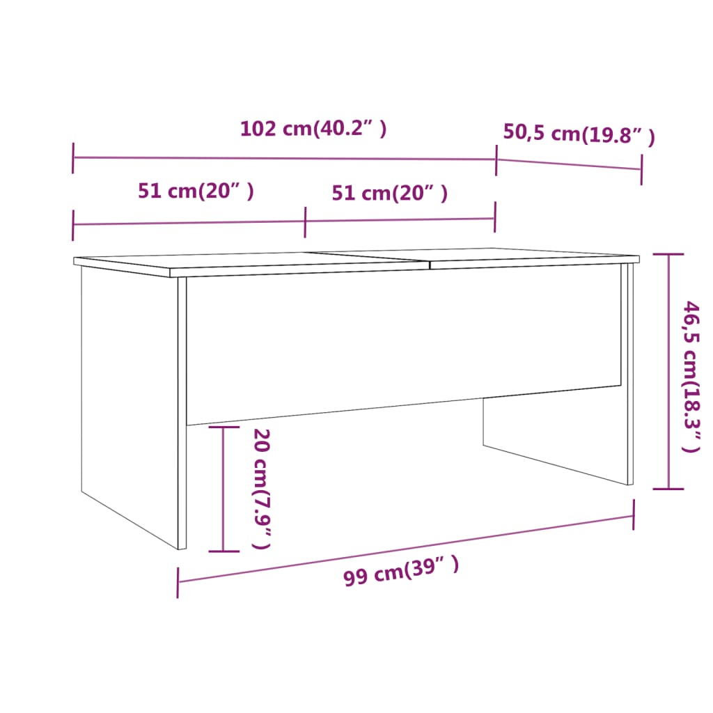 vidaXL Tavolino Grigio Cemento 102x50,5x46,5 cm in Legno Multistrato