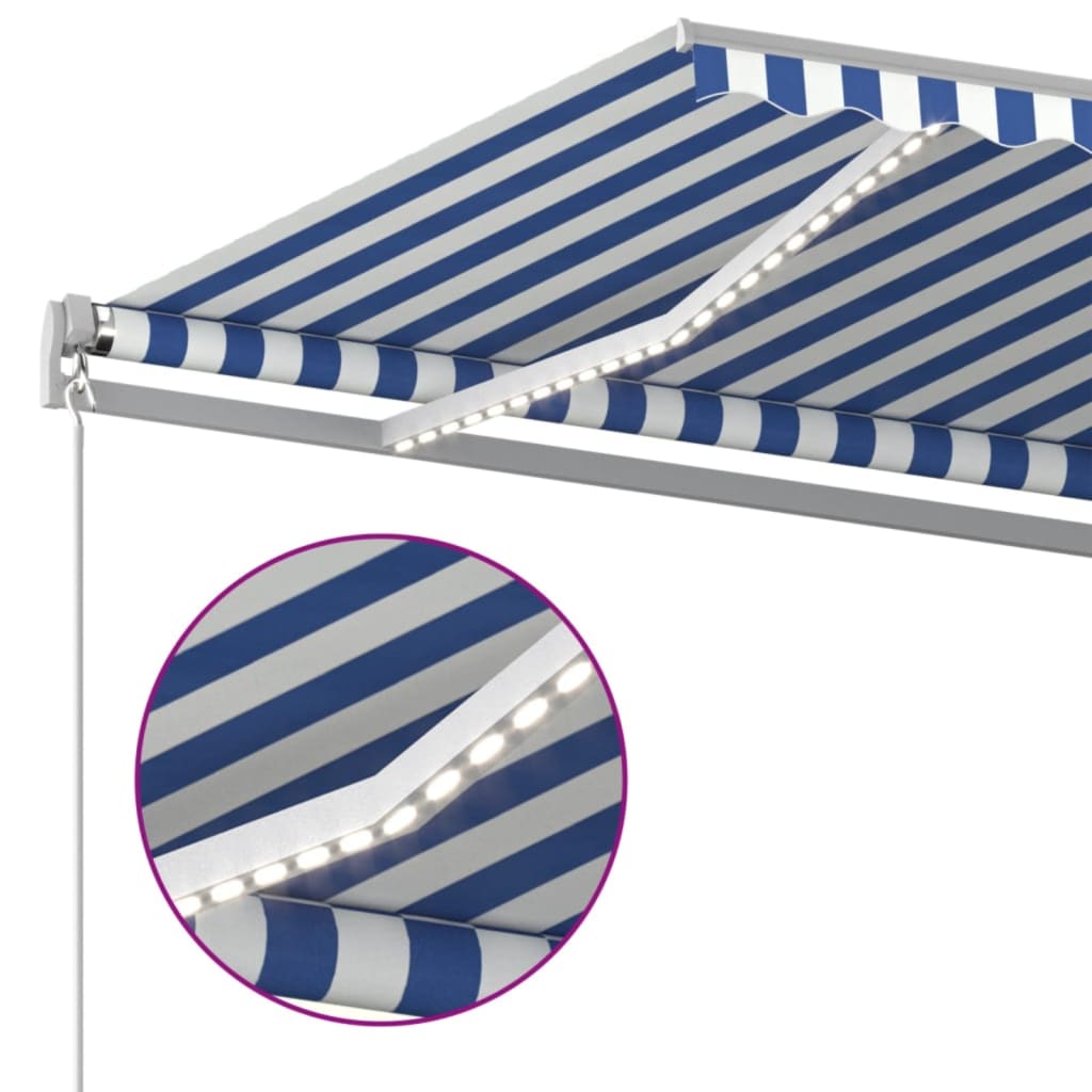 vidaXL Tenda da Sole Retrattile Manuale con LED 400x350 cm Blu Bianco