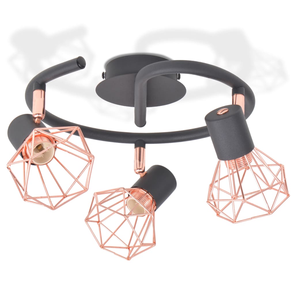 VidaXL Plafoniera Con 2 Faretti – Design Industriale – Nero E Rame – Porta Lampadine E14 – Da Soffitto O Parete