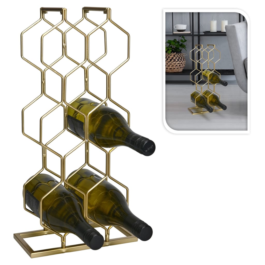 Home&Styling Portavini per 8 Bottiglie in Metallo Oro