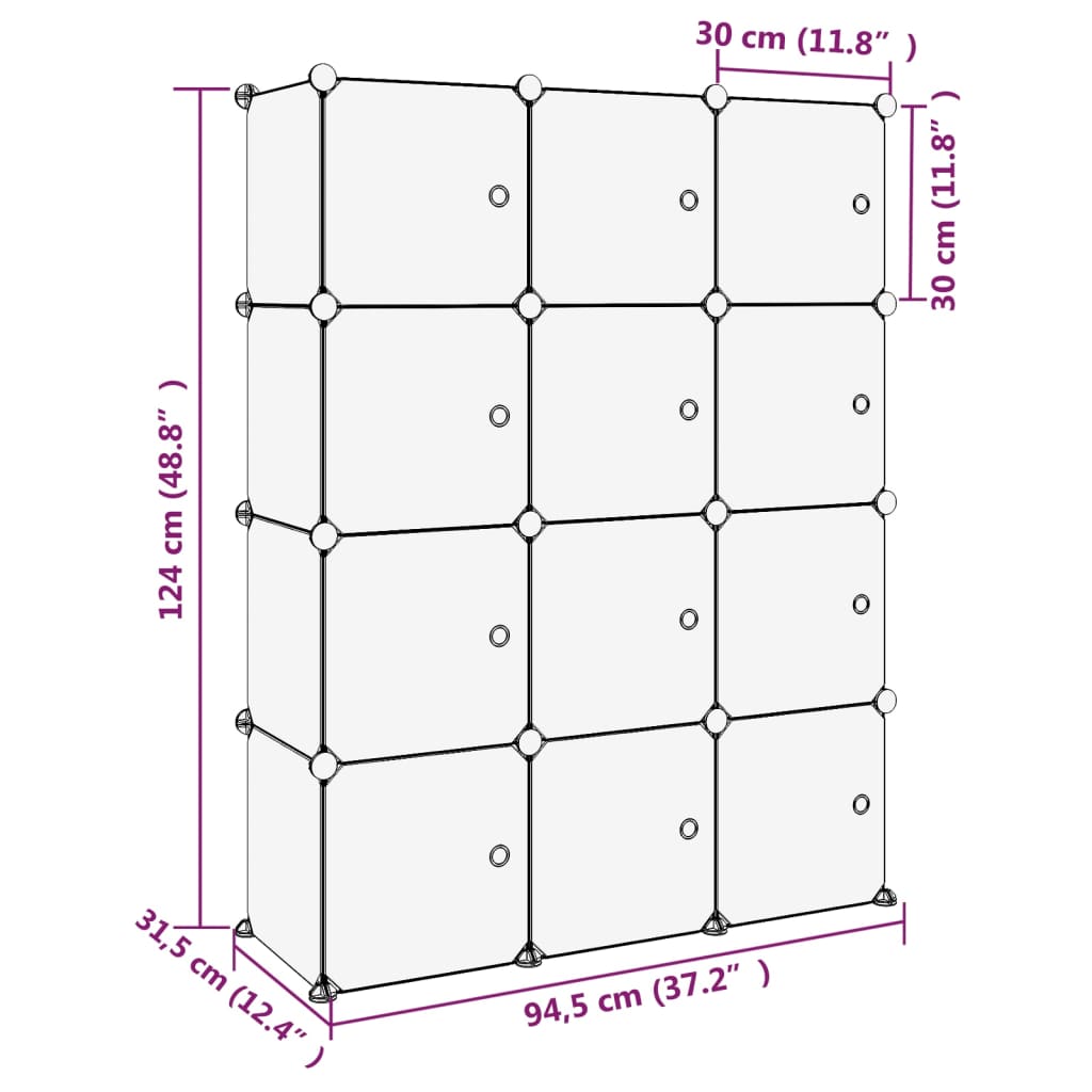 vidaXL Organizzatore Portaoggetti con 12 Cubi e Ante Trasparenti in PP