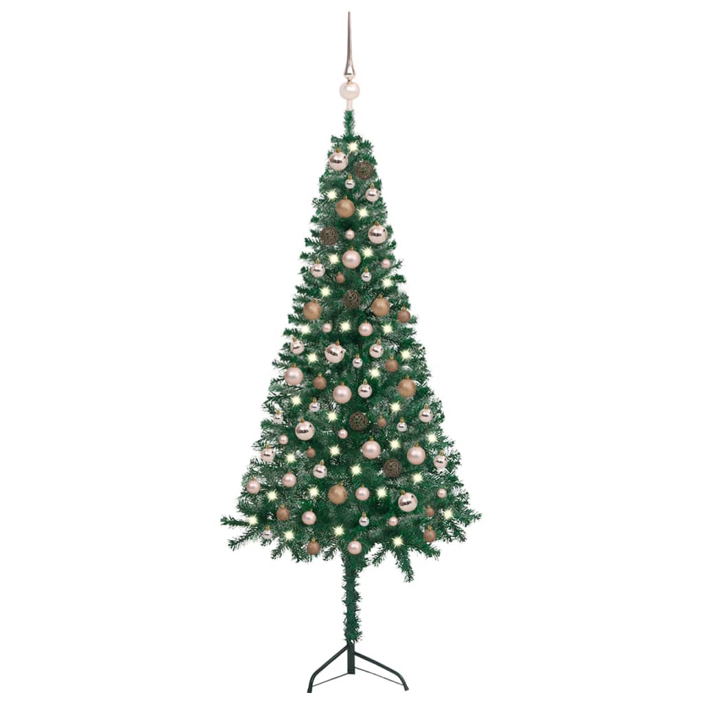 vidaXL Albero Natale per Angolo con LED e Palline Verde 150 cm in PVC