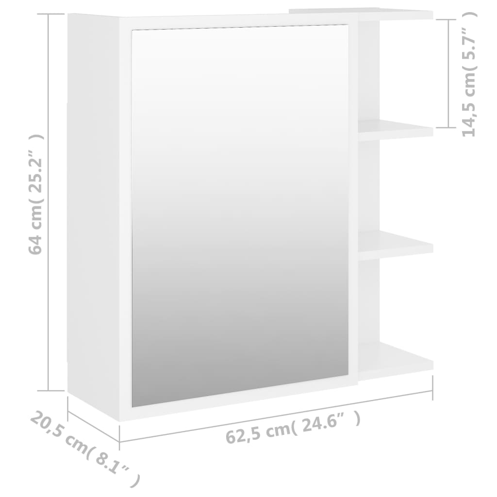 vidaXL Armadietto a Specchio Bianco 62,5x20,5x64 cm Legno Multistrato