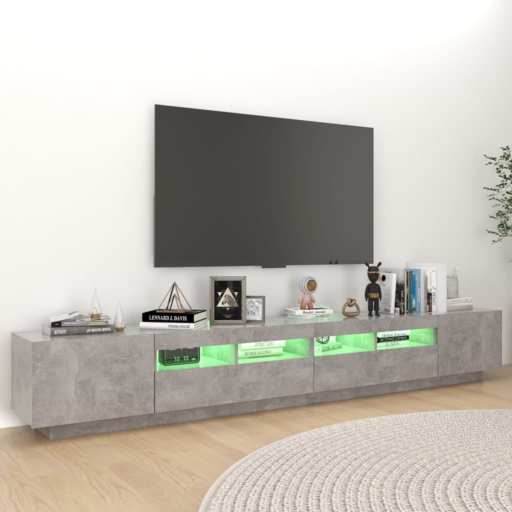 vidaXL Mobile Porta TV con Luci LED Grigio Cemento 260x35x40 cm