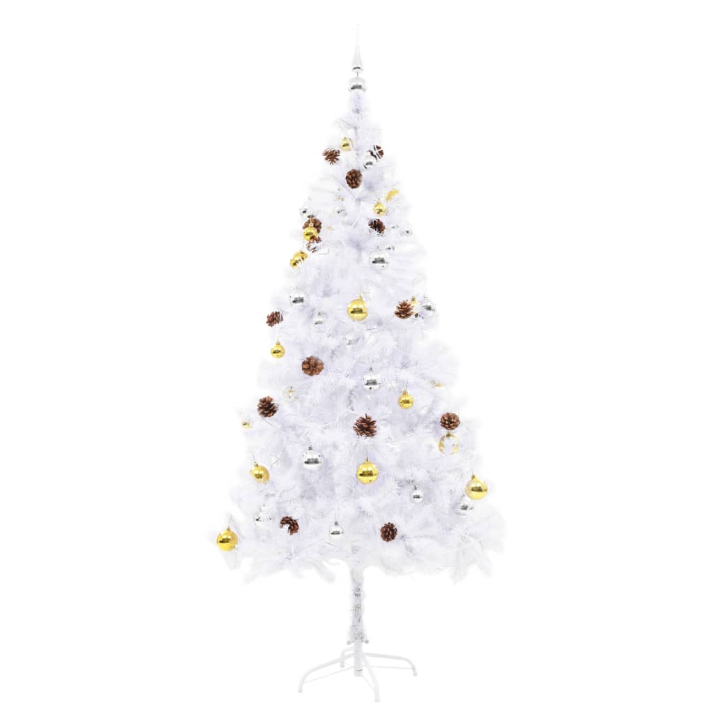 vidaXL Albero di Natale Artificiale Decorato Palline LED 180 cm Bianco