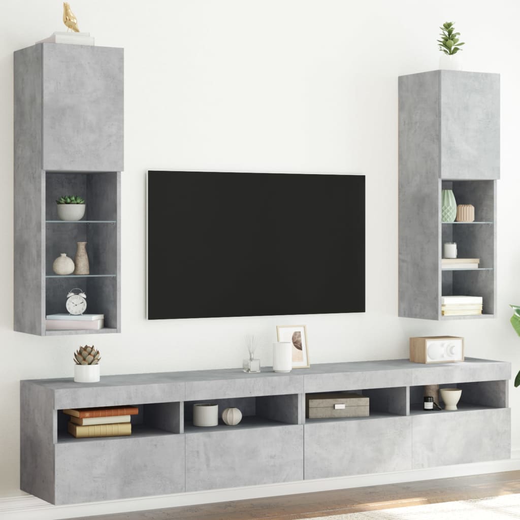vidaXL Mobili TV con Luci LED 2pz Grigio Cemento 30,5x30x102 cm
