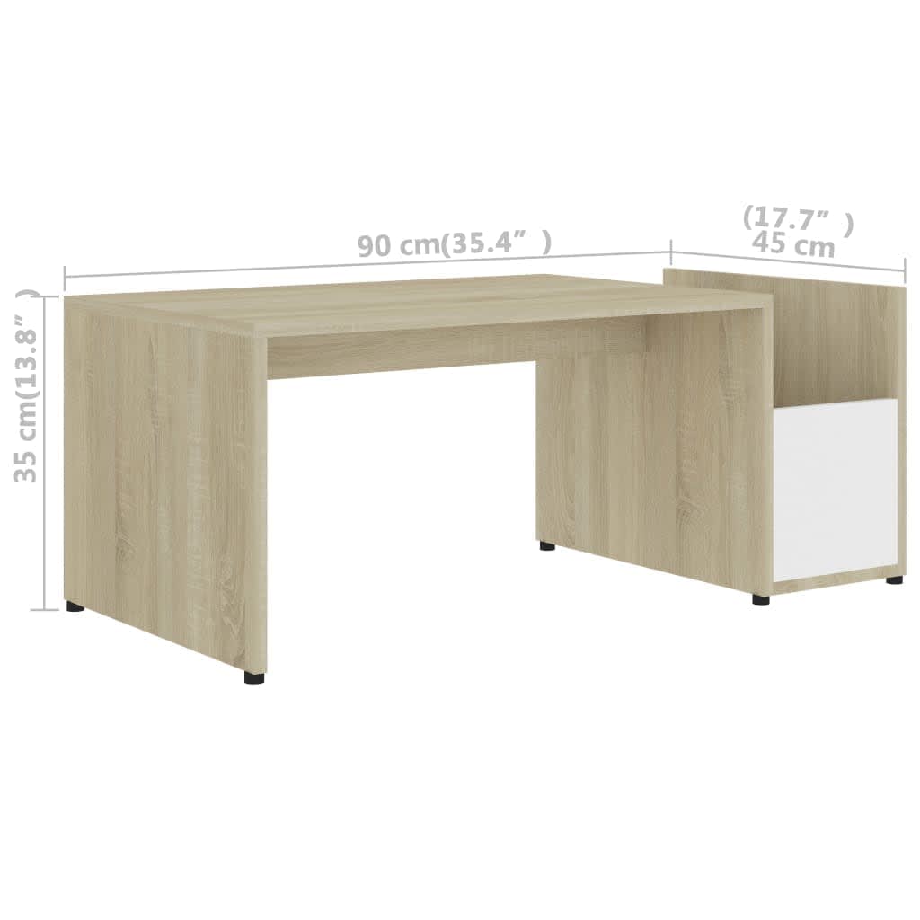 vidaXL Tavolino Bianco e Rovere Sonoma 90x45x35 cm Legno Multistrato
