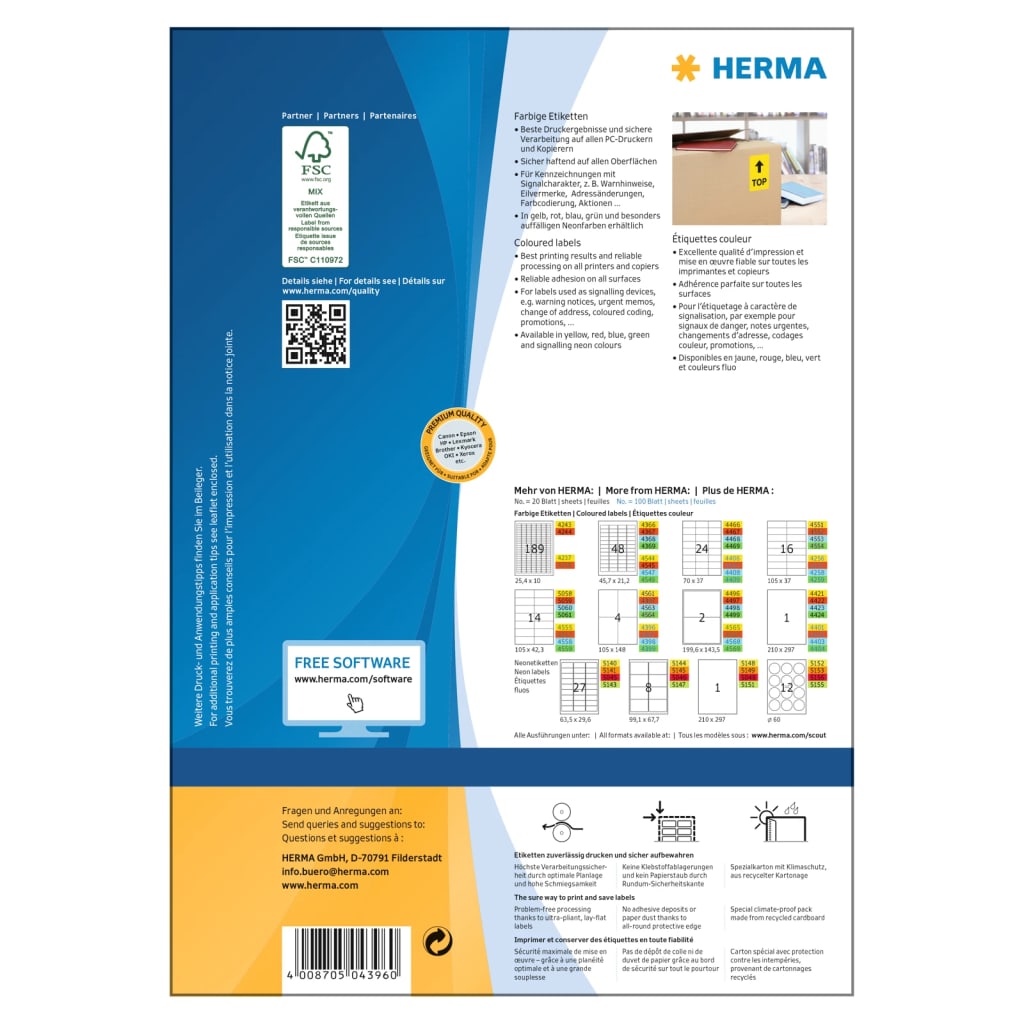 HERMA Etichette Universali Permanenti A4 105x148 mm 100 Fogli Giallo