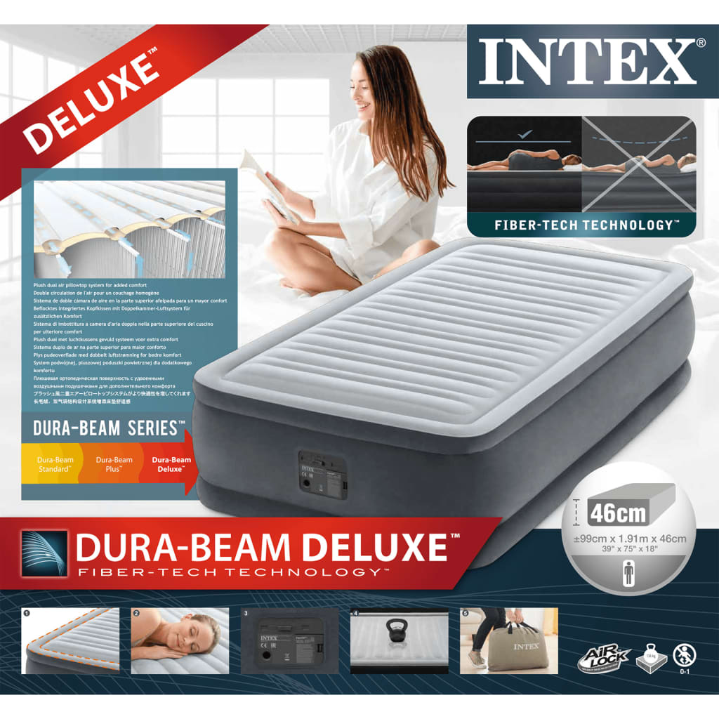 Intex Letto ad Aria Dura-Beam Deluxe Comfort Plush Twin 152x203x46cm