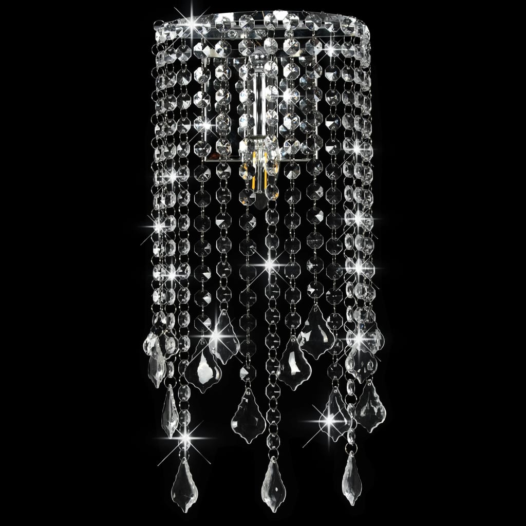 vidaXL Lampada da Muro con Perle di Cristallo Argento Rettangolare E14