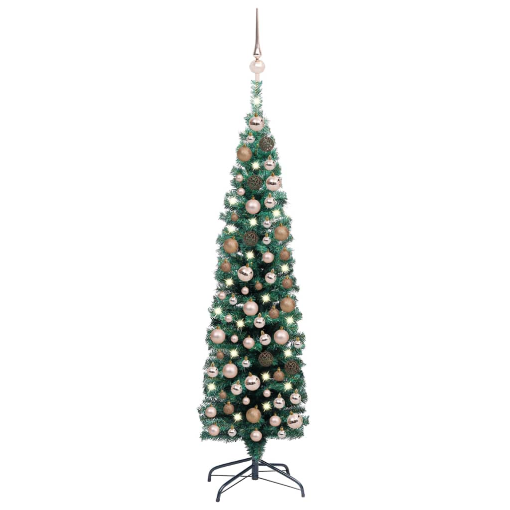 vidaXL Albero di Natale Sottile Preilluminato con Palline Verde 150 cm