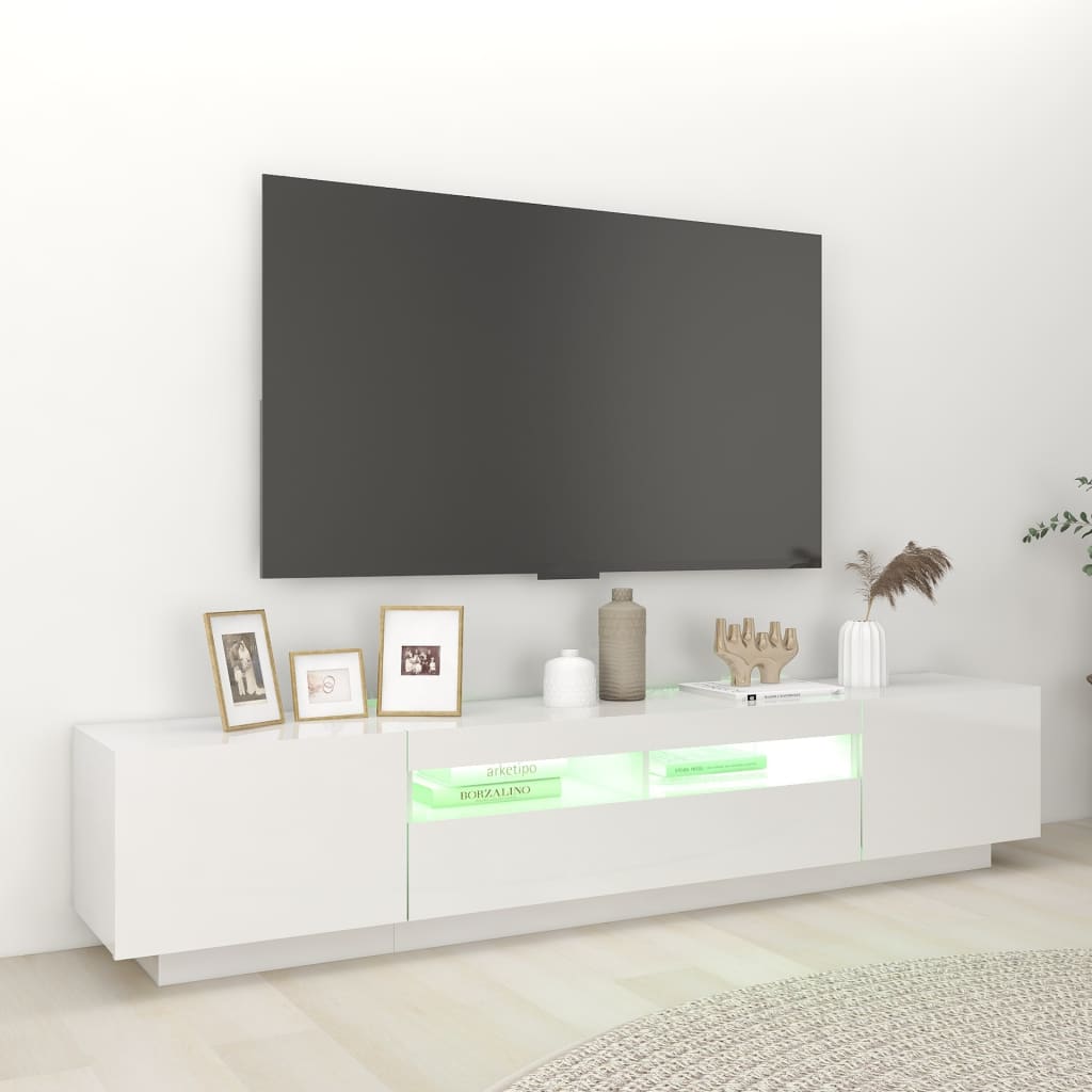 vidaXL Mobile Porta TV con Luci LED Bianco Lucido 200x35x40 cm