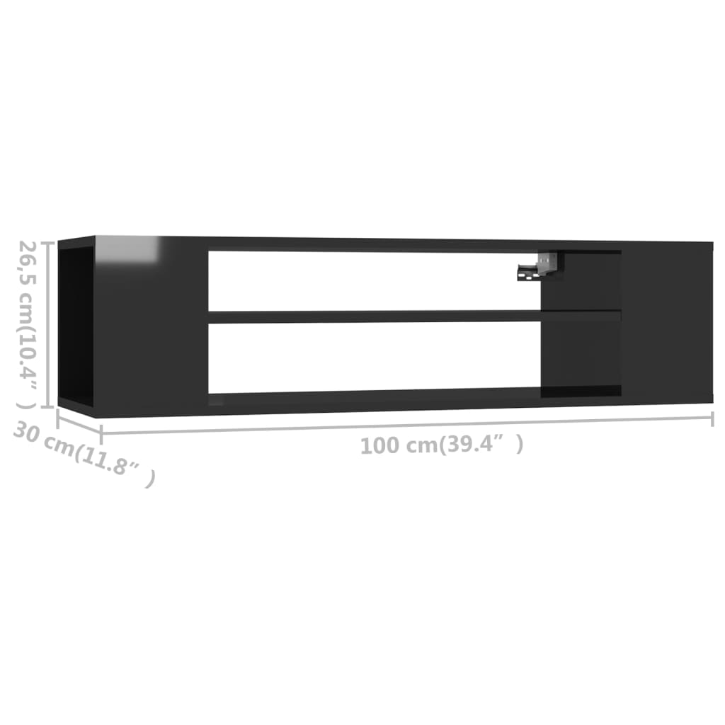 vidaXL Mobile TV Pensile Nero Lucido 100x30x26,5 cm Legno Multistrato