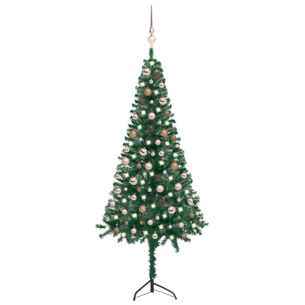 vidaXL Albero Natale per Angolo con LED e Palline Verde 180 cm PVC